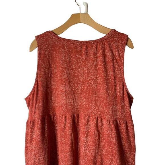Frye Faded Bandana Red Tiered Cotton Jersey Knit Dress w/ Pockets Plus Size XXL - Picture 8 of 12